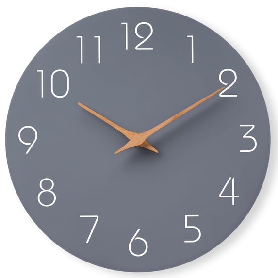 Wall Clock 12 Inch Gray Silent Non Ticking Operated Modern Simple Decorative For Kitchen Home Bedroom Bathroom Office Living Room