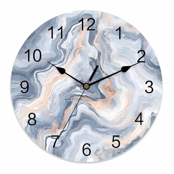 Wall Clock 12 Inch Gray Slate Blue Round Silent Decorative Wall Clocks Battery Operated for Living Room Bedroom Kitchen Classroom Decor, Abstract Marble Textured,Large
