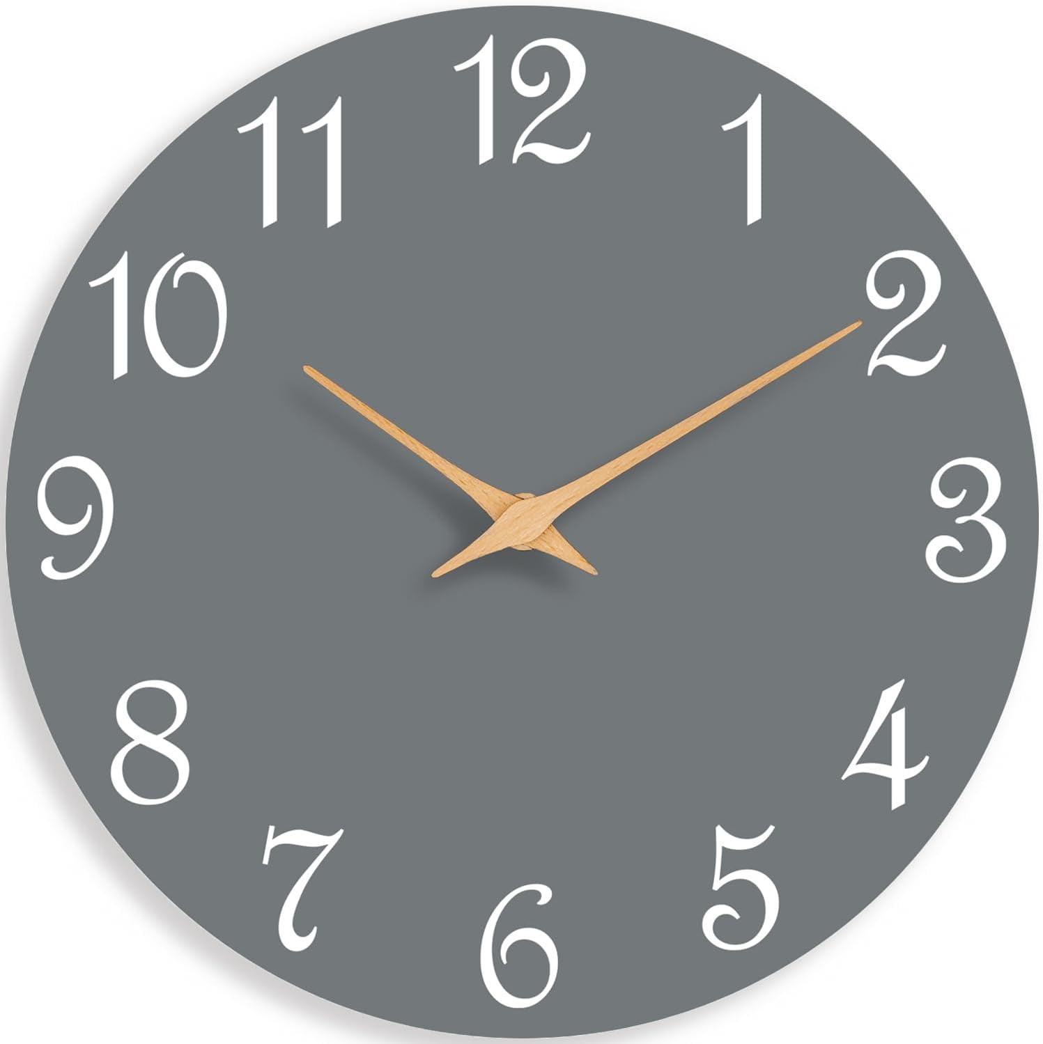 Gray 12-Inch Silent Non-Ticking Wooden Wall Clock