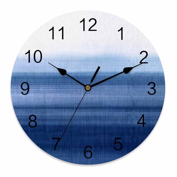 Wall Clock 12 Inch Navy Blue White Round Silent Decorative Wall Clocks Battery Operated for Living Room Bedroom Kitchen Classroom Decor, Abstract Brush Stroke,Large
