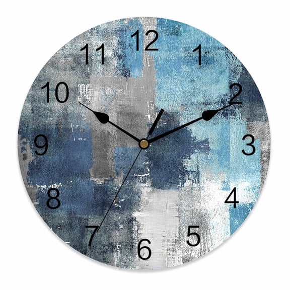 Wall Clock 12 Inch Navy Gray Graffiti Block Round Silent Decorative Wall Clocks Battery Operated for Living Room Bedroom Kitchen Classroom Decor, Modern Abstract Texture Art,Large
