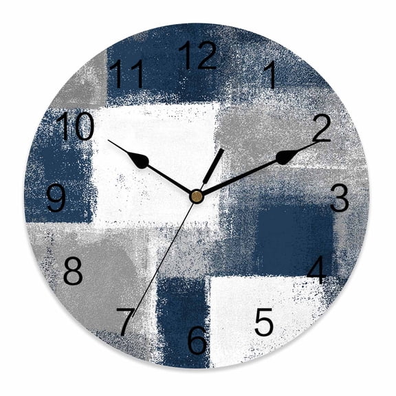 Wall Clock 12 Inch Navy Grey Paint Textured Round Silent Decorative Wall Clocks Battery Operated for Living Room Bedroom Kitchen Classroom Decor, Abstract Rustic Blue Tones,Large