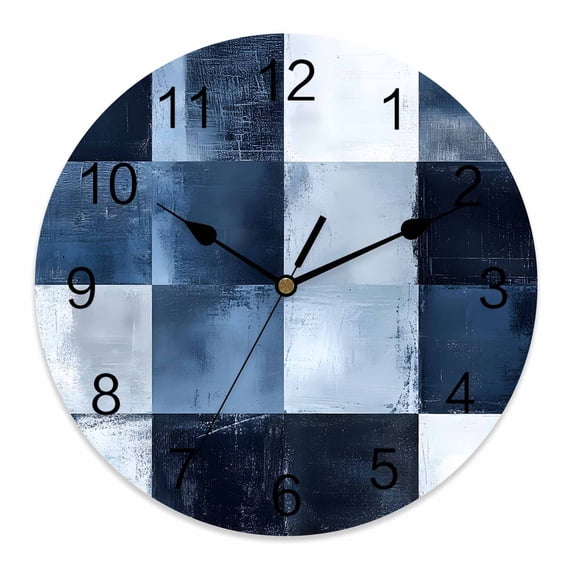 Wall Clock 12 Inch Ombre Navy Blue Round Silent Decorative Wall Clocks Battery Operated for Living Room Bedroom Kitchen Classroom Decor, Modern Abstract Art,Large