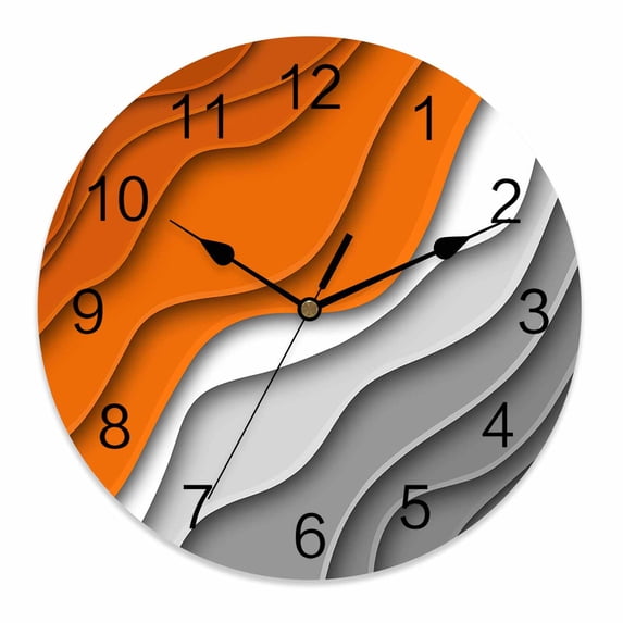 Wall Clock 12 Inch Orange Gray Beach Abstract Gradient Round Silent Decorative Wall Clocks Battery Operated for Living Room Bedroom Kitchen Classroom Decor, Modern Geometric Lines,Large