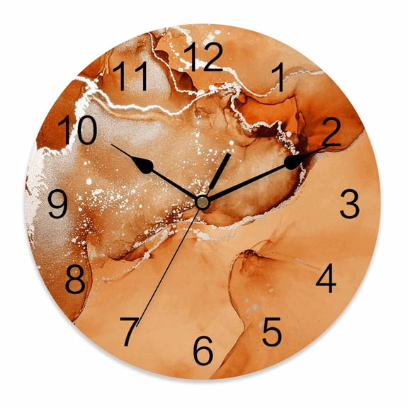 Wall Clock 12 Inch Orange Marble Textured Round Silent Decorative Wall Clocks Battery Operated for Living Room Bedroom Kitchen Classroom Decor, Abstract Ocean Fluid Art,Large