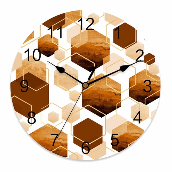 Wall Clock 12 Inch Orange White Gold Geometric Round Silent Decorative Wall Clocks Battery Operated for Living Room Bedroom Kitchen Classroom Decor, Modern Abstract Hexagon Pattern,Large