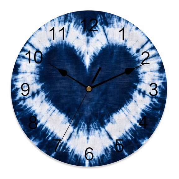 Wall Clock 12 Inch Retro Abstract Tie Dye Love Round Silent Decorative Wall Clocks Battery Operated for Living Room Bedroom Kitchen Classroom Decor, Midnight Blue,Large