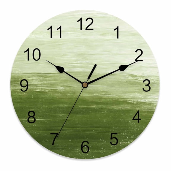 Wall Clock 12 Inch Sage Green White Brush Stroke Textured Round Silent Decorative Wall Clocks Battery Operated for Living Room Bedroom Kitchen Classroom Decor, Abstract Modern,Large
