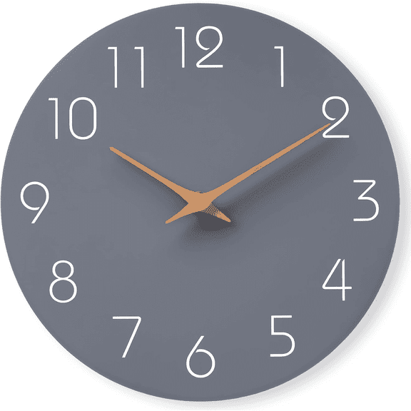 Wall Clock 12 Inch Silent Non Ticking Battery Operated Wooden Gray Modern Office Simple Minimalist Clock Decorative for Kitchen Home Bathroom Living Room
