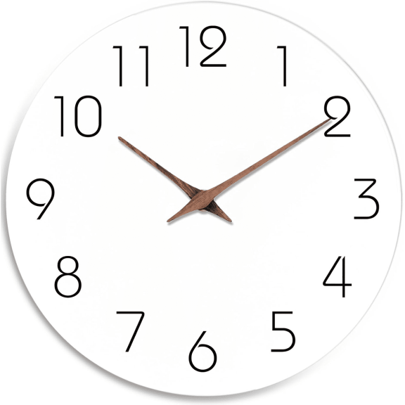 Wall Clock 12 Inch Silent Non Ticking, Wooden White Modern Minimalist Style Clock Decorative for Office Kitchen Home Bathroom Living Room
