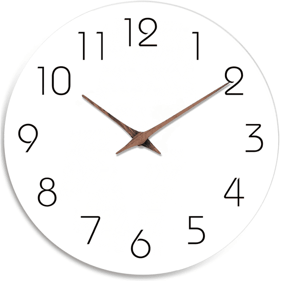 Wall Clock 12 Inch Silent Non Ticking, Wooden White Modern Minimalist Style Clock Decorative for Office Kitchen Home Bathroom Living Room