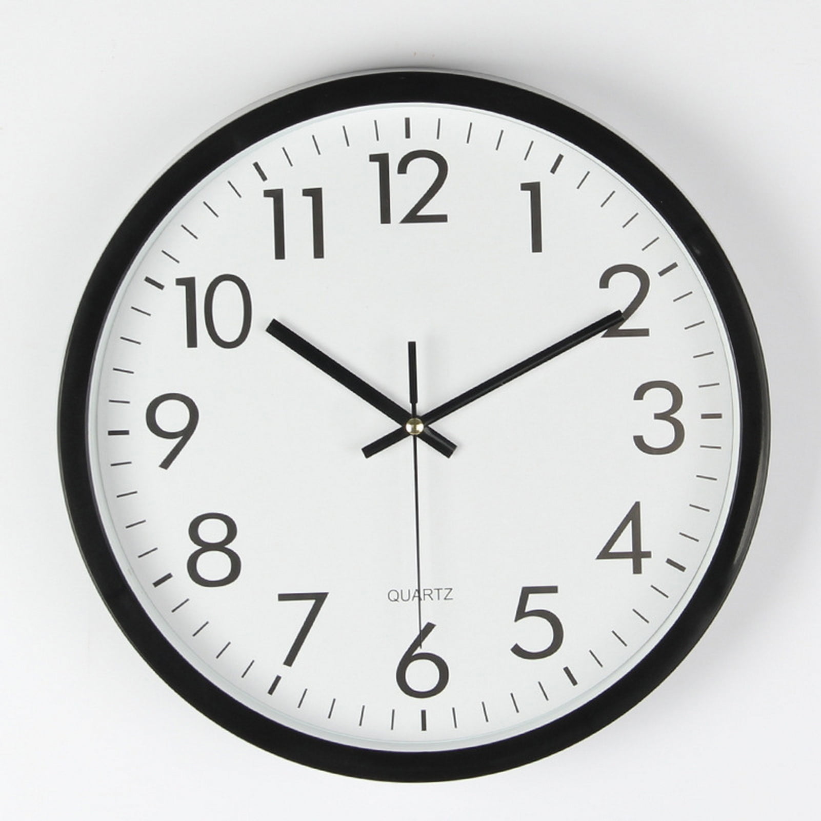 12-Inch Black Plastic Round Wall Clock with Quartz Movement