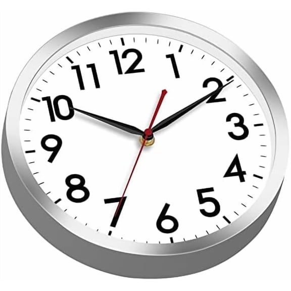Wall Clock 12 Inch Silent Wall Clocks Battery Operated Non Ticking - Modern Silver Clock Decorative for Kitchen, Bathroom, Bedroom, Living Room, Office, Home