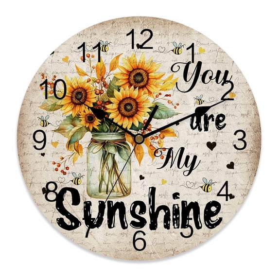 Wall Clock 12 Inch Vintage Sunflower Round Silent Decorative Wall Clocks Battery Operated for Living Room Bedroom Kitchen Classroom Decor, You Are My Sunshine Love Quotes,Large