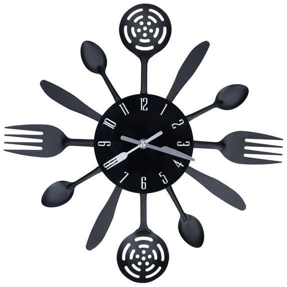 Wall Clock, 14.4" Stainless Steel Kitchen Cutlery Utensil Spoon Fork Wall Clock Creative Modern Home Decor Antique Style Wall Watch
