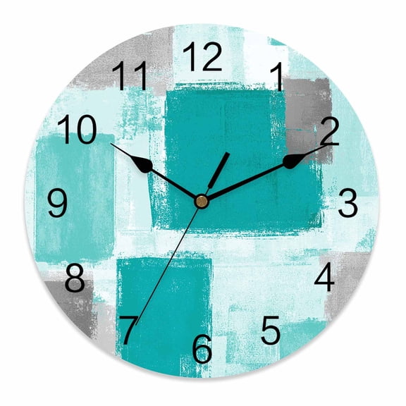 Wall Clock 14 Inch Abstract Vintage Round Silent Decorative Wall Clocks Battery Operated for Living Room Bedroom Kitchen Classroom Decor, Art Oil Painting Texture Turquoise,Large