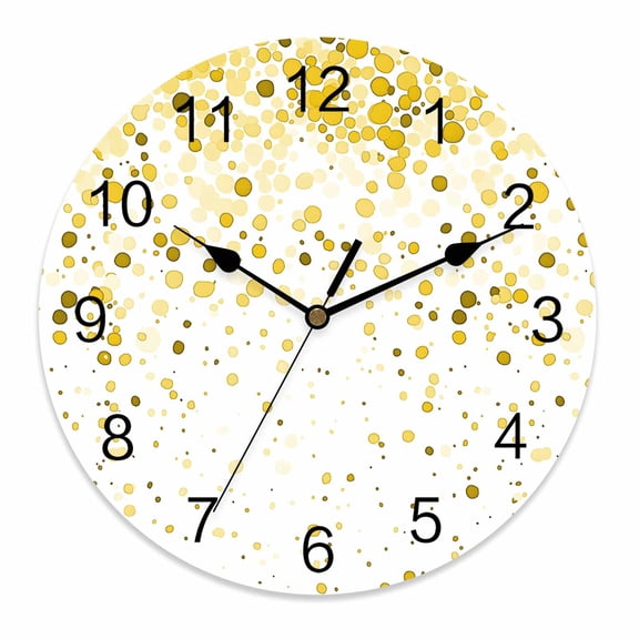 Wall Clock 14 Inch Abstract Watercolor Round Silent Decorative Wall Clocks Battery Operated for Living Room Bedroom Kitchen Classroom Decor, Polka Dot Yellow,Large