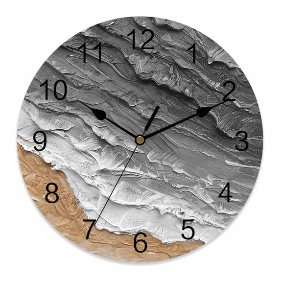 Wall Clock 14 Inch Beach Sea Wave Round Silent Decorative Wall Clocks Battery Operated for Living Room Bedroom Kitchen Classroom Decor, Coastal Ocean Gray,Large