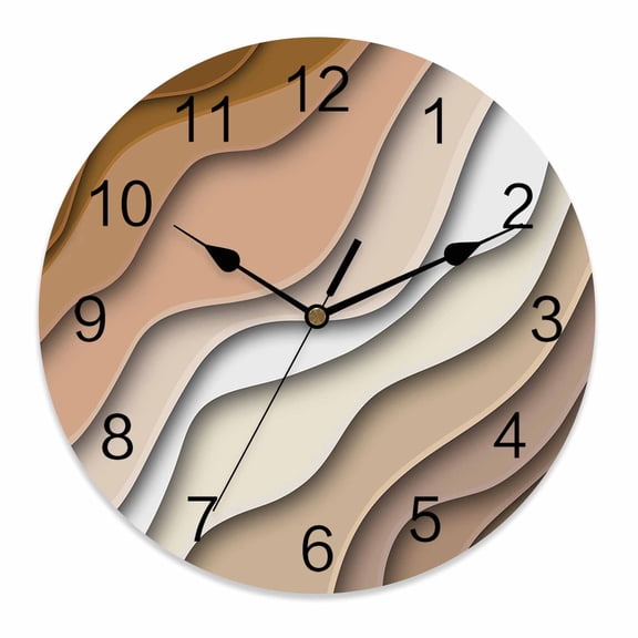 Wall Clock 14 Inch Brown Beach Coastal Round Silent Decorative Wall Clocks Battery Operated for Living Room Bedroom Kitchen Classroom Decor, Abstract Geometric Ocean Waves,Large