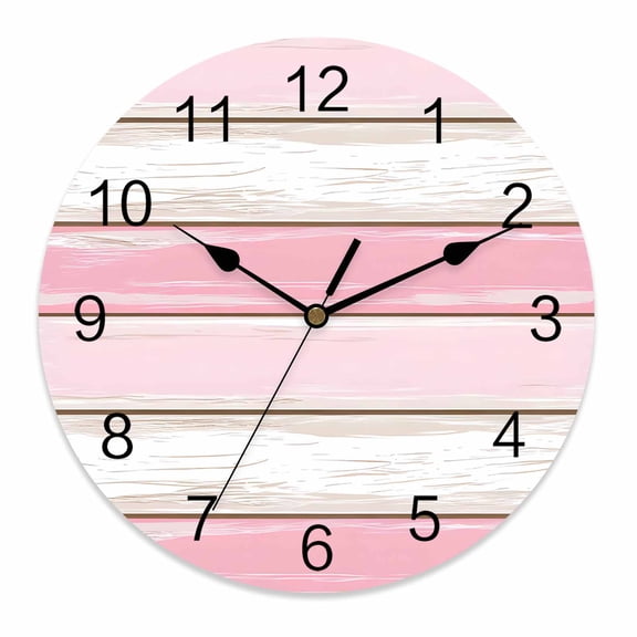Wall Clock 14 Inch Farmhouse Round Silent Decorative Wall Clocks Battery Operated for Living Room Bedroom Kitchen Classroom Decor, Wood Texture Vintage Pink,Large