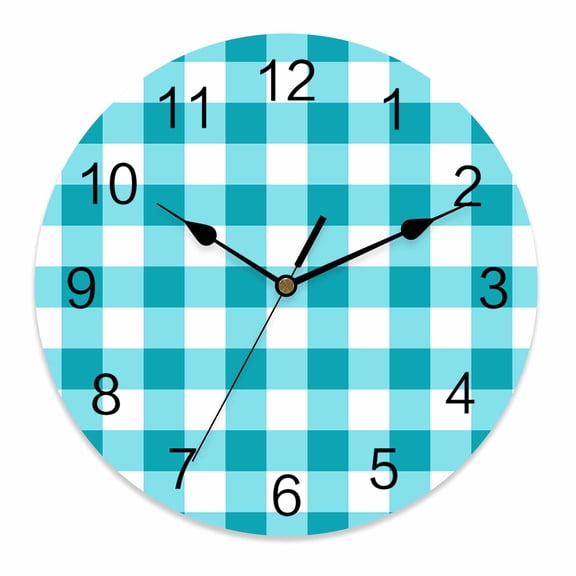 Wall Clock 14 Inch Farmhouse Vintage Round Silent Decorative Wall Clocks Battery Operated for Living Room Bedroom Kitchen Classroom Decor, Gingham Checkered Texture Aqua Turquoise,Large