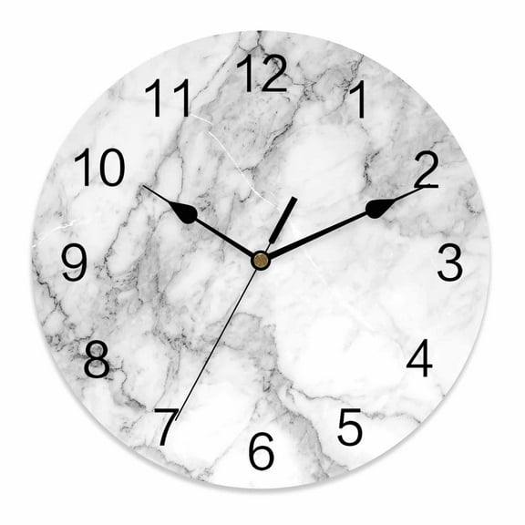 Wall Clock 14 Inch Grey White Marble Round Silent Decorative Wall Clocks Battery Operated for Living Room Bedroom Kitchen Classroom Decor, Abstract Modern Textured,Large