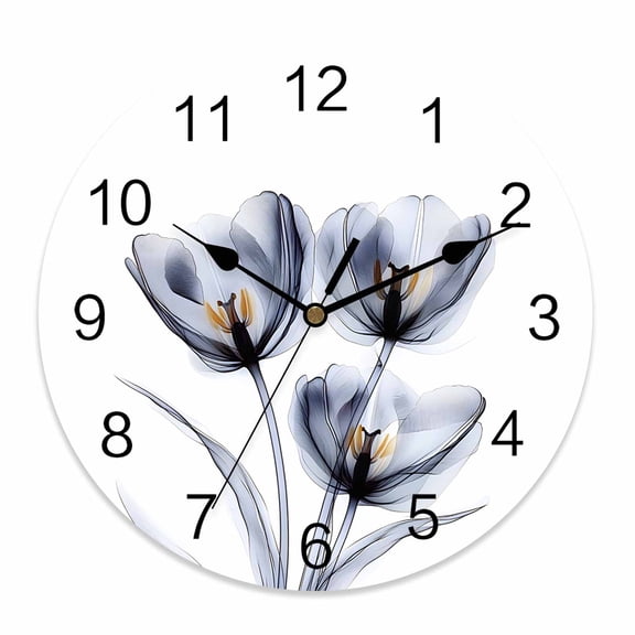 Wall Clock 14 Inch Modern Abstract Tulip Flower Round Silent Decorative Wall Clocks Battery Operated for Living Room Bedroom Kitchen Classroom Decor, Slate Gray,Large