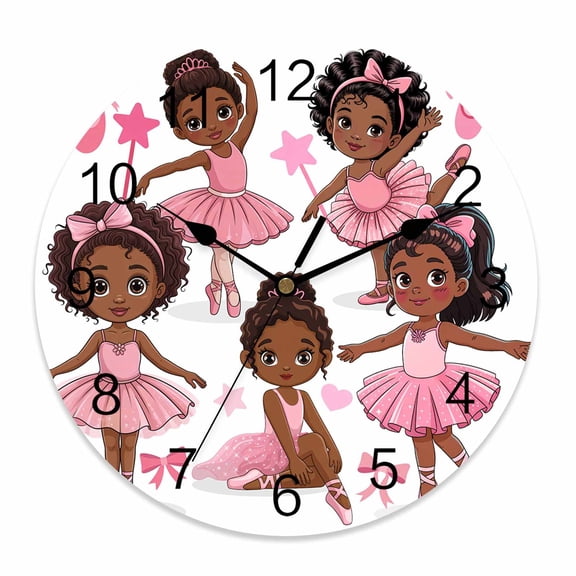 Wall Clock 14 Inch Pink Bow Ballet Cute Girl Round Silent Decorative Wall Clocks Battery Operated for Living Room Bedroom Kitchen Classroom Decor, Ballerina Dancer,Large