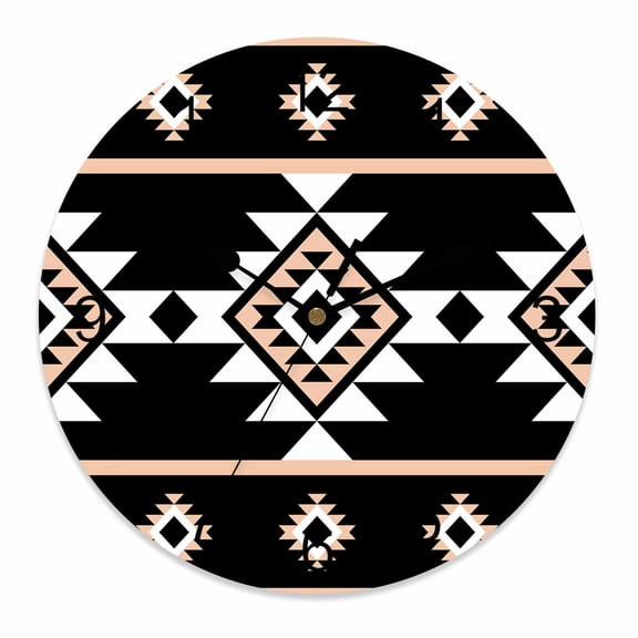 Wall Clock 14 Inch Retro Boho Round Silent Decorative Wall Clocks Battery Operated for Living Room Bedroom Kitchen Classroom Decor, Aztec Western Tribal Pattern Black Brown,Large