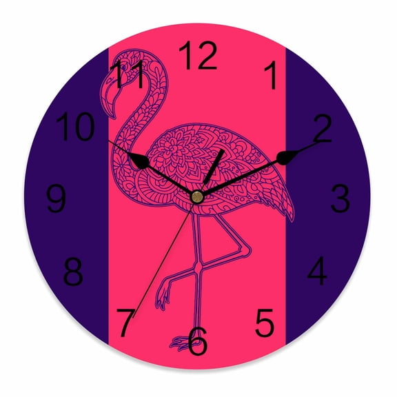 Wall Clock 14 Inch Retro Round Silent Decorative Wall Clocks Battery Operated for Living Room Bedroom Kitchen Classroom Decor, Flamingo Pattern Dark Pink Midnight Blue,Large