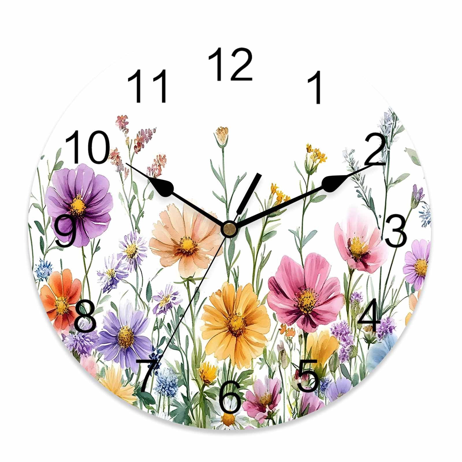 Wall Clock 14 Inch Rustic Boho Floral Round Silent Decorative Wall ...