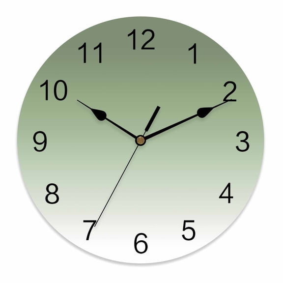 Wall Clock 14 Inch Sage Green Gradient Round Silent Decorative Wall Clocks Battery Operated for Living Room Bedroom Kitchen Classroom Decor, Abstract Sage White Watercolor,Large