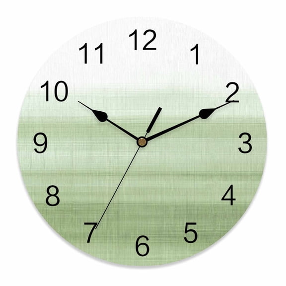 Wall Clock 14 Inch Sage Green White Round Silent Decorative Wall Clocks Battery Operated for Living Room Bedroom Kitchen Classroom Decor, Abstract Modern Brush Stroke,Large