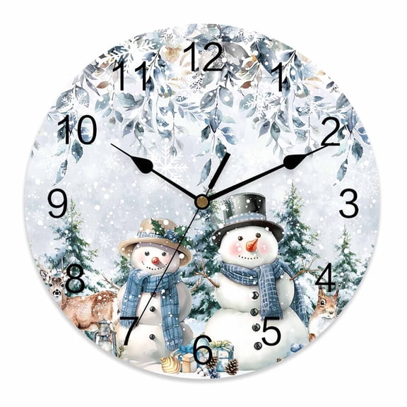 Wall Clock 14 Inch Squirrel Elk Snowman Christmas Round Silent Decorative Wall Clocks Battery Operated for Living Room Bedroom Kitchen Classroom Decor, Watercolor Winter Floral,Large