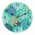 thumbnail image 1 of Wall Clock 14 Inch Teal Green Blue Coastal Round Silent Decorative Wall Clocks Battery Operated for Living Room Bedroom Kitchen Classroom Decor, Nautical Ocean Coral Starfish Shell,Large, 1 of 7