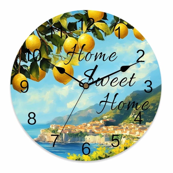Wall Clock 14 Inch Tropical Ocean Lemon Round Silent Decorative Wall Clocks Battery Operated for Living Room Bedroom Kitchen Classroom Decor, Home Sweet Home,Large