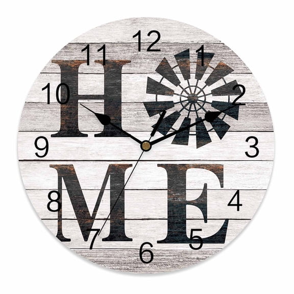 Wall Clock 14 Inch Vintage Windmill HOME Round Silent Decorative Wall Clocks Battery Operated for Living Room Bedroom Kitchen Classroom Decor, Rustic Farmhouses Wood,Large