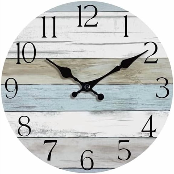 Wall Clock, 14 Inch Wall Clocks Battery Operated Silent Non Ticking, Large Wooden Clocks Decorative for Kitchen, Bathroom, Bedroom, Living Room Blue White