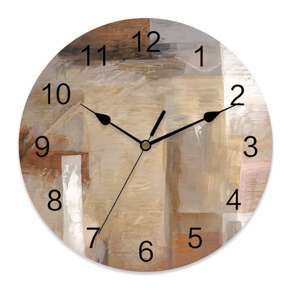 Wall Clock 14 inch Khaki Paint Battery Operated Clocks Silent Non-Ticking Wallclock Abstract Art Graffiti Round Decorative Wall Clocks for Home Office School