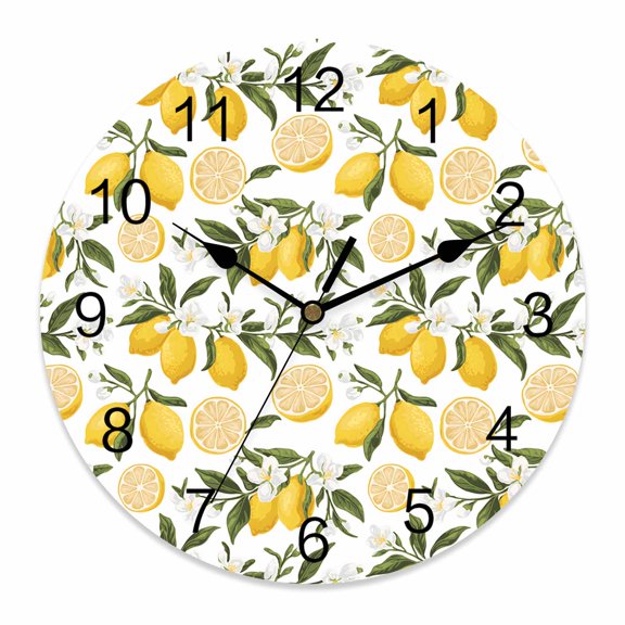 Wall Clock 14 inch Lemon Leaves Branch Battery Operated Clocks Silent Non-Ticking Wallclock Vintage Flowers Plant Round Decorative Wall Clocks for Home Office School