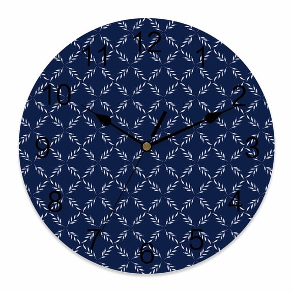 Wall Clock 14 inch Navy Blue Plaid Battery Operated Clocks Silent Non-Ticking Wallclock Diamond Lattice Round Decorative Wall Clocks for Home Office School