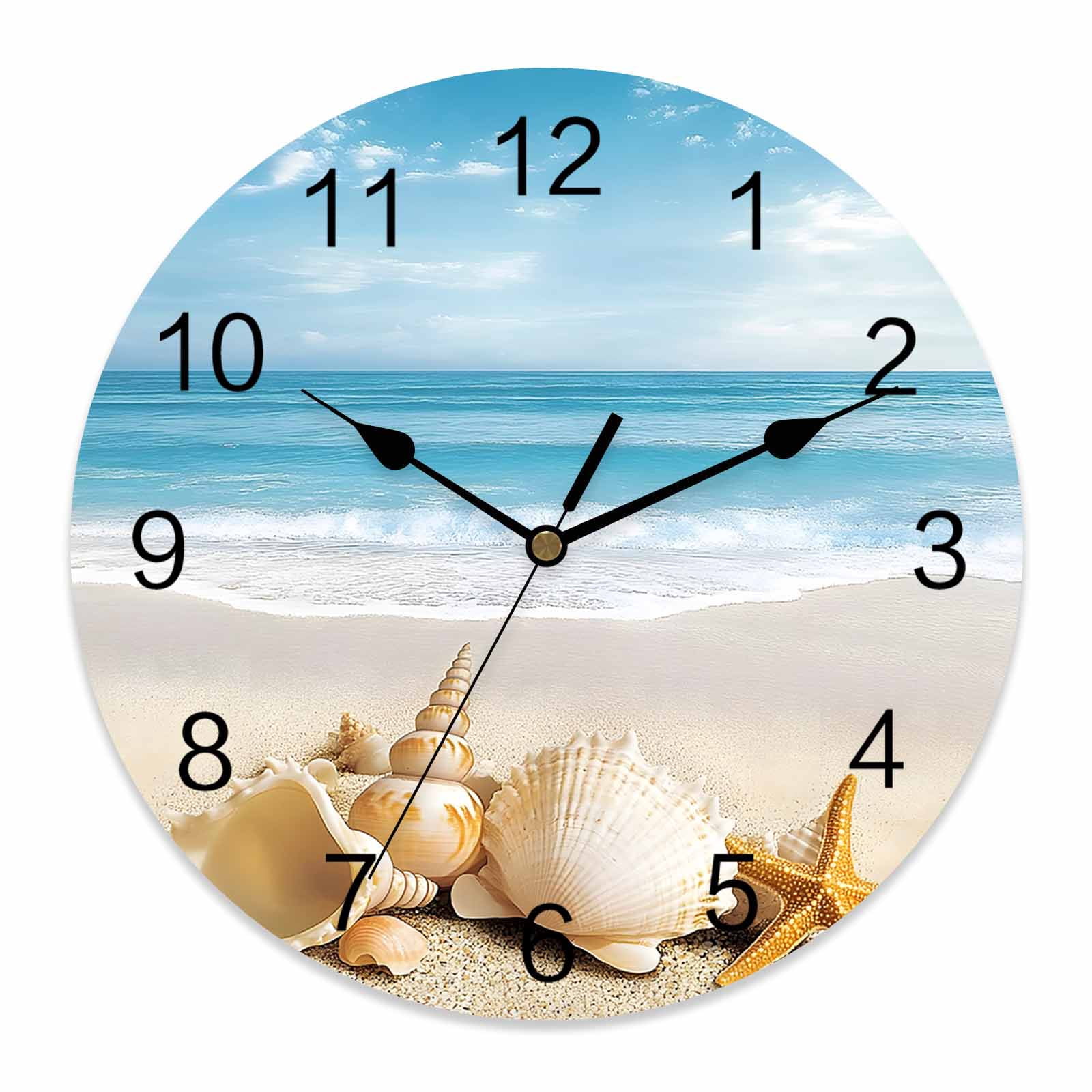Wall Clock 14 inch Summer Beach Battery Operated Clocks Silent Non ...