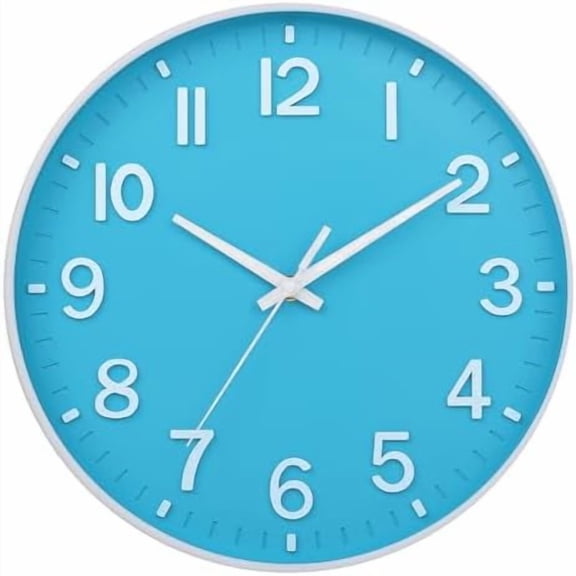 Wall Clock 3D Numbers Wall ClockBattery-Powered 12-inch Silent Non-Tick Modern Wall Clock for Living Room, Bedroom, Kitchen, and Office Decoration (Blue and White)