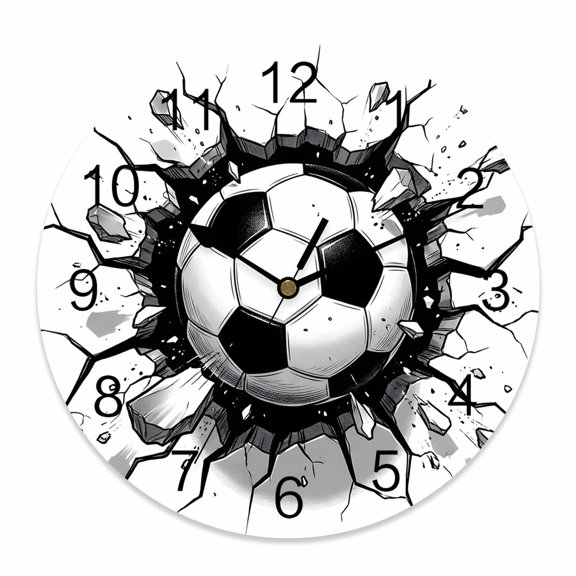 Wall Clock 3D Sports Clocks PVC Silent Non-Ticking Battery Operated Decorative Soccer Break through Wall Round Clock for Home Living Room Kitchen Bedroom Office School Wall Decor 14 Inch