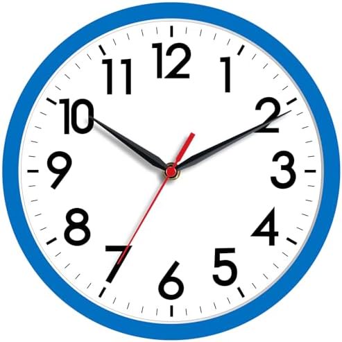 Wall Clock 8 Inch Silent Non-Ticking Modern Clocks Battery Operated - Analog Small Classic for Office, Home, Bathroom, Kitchen, Bedroom, School(Blue)