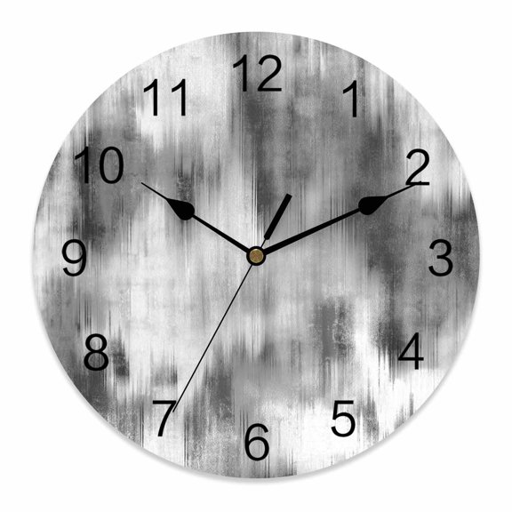 Wall Clock Abstract Art Painting Clocks PVC Silent Non-Ticking Battery Operated Decorative Modena Lines Ombre Grey Round Clock for Home Living Room Kitchen Bedroom Office School Wall Decor 10 Inch