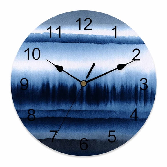 Wall Clock Abstract Art Waves Clocks PVC Silent Non-Ticking Battery Operated Decorative Stripes Watercolor Gradient Blue Round Clock for Home Living Room Kitchen Bedroom Office Wall Decor 10 Inch