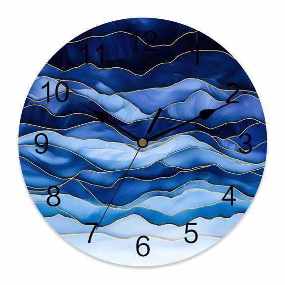 Wall Clock Abstract Beach Wace Clocks PVC Silent Non-Ticking Battery Operated Decorative Geometric Blue Round Clock for Home Living Room Kitchen Bedroom Office School Wall Decor 14 Inch