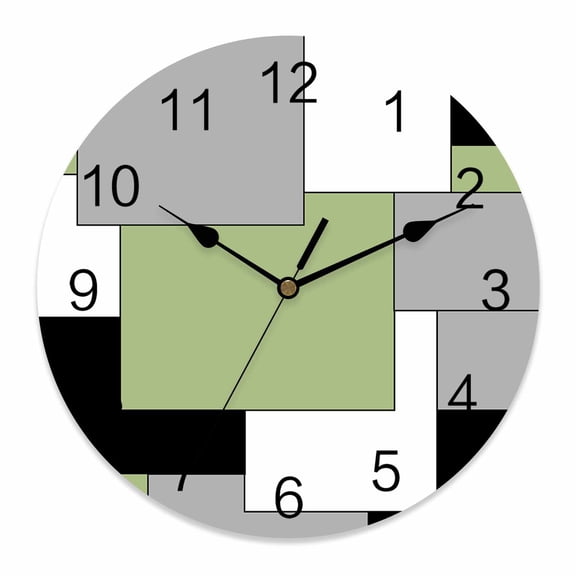 Wall Clock Abstract Clocks PVC Silent Non-Ticking Battery Operated Decorative Square Green Black Grey White Round Clock for Home Living Room Kitchen Bedroom Office School Wall Decor 10 Inch