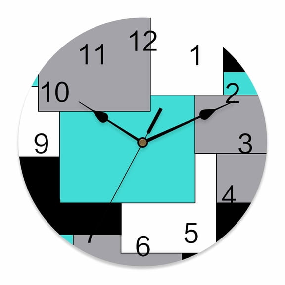Wall Clock Abstract Geometric Clocks PVC Silent Non-Ticking Battery Operated Decorative Mid Century Aqua Nordic Round Clock for Home Living Room Kitchen Bedroom Office School Wall Decor 10 Inch